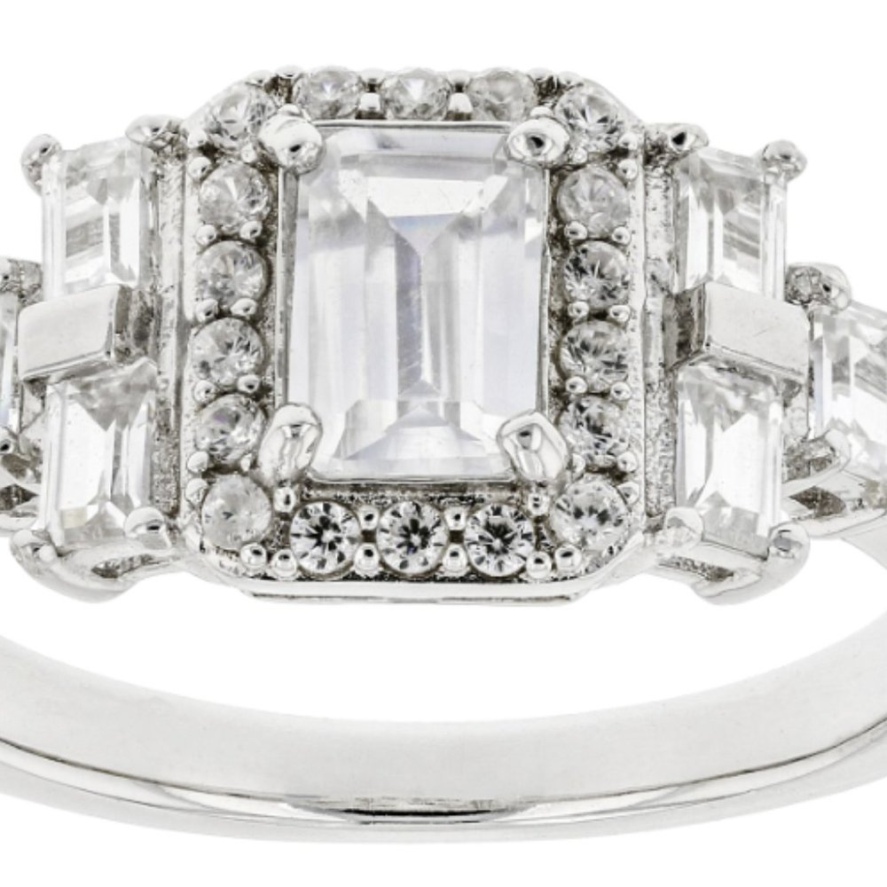1.15CTW MIXED SHAPES WHITE ZIRCON RHODIUM OVER STERLING SILVER RING S7